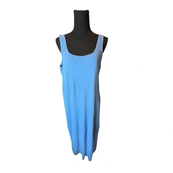 H&M MAMA Womens Ribbed Sleeveless Dress Light Blue Size Large Maternity 0081 - Picture 1 of 7